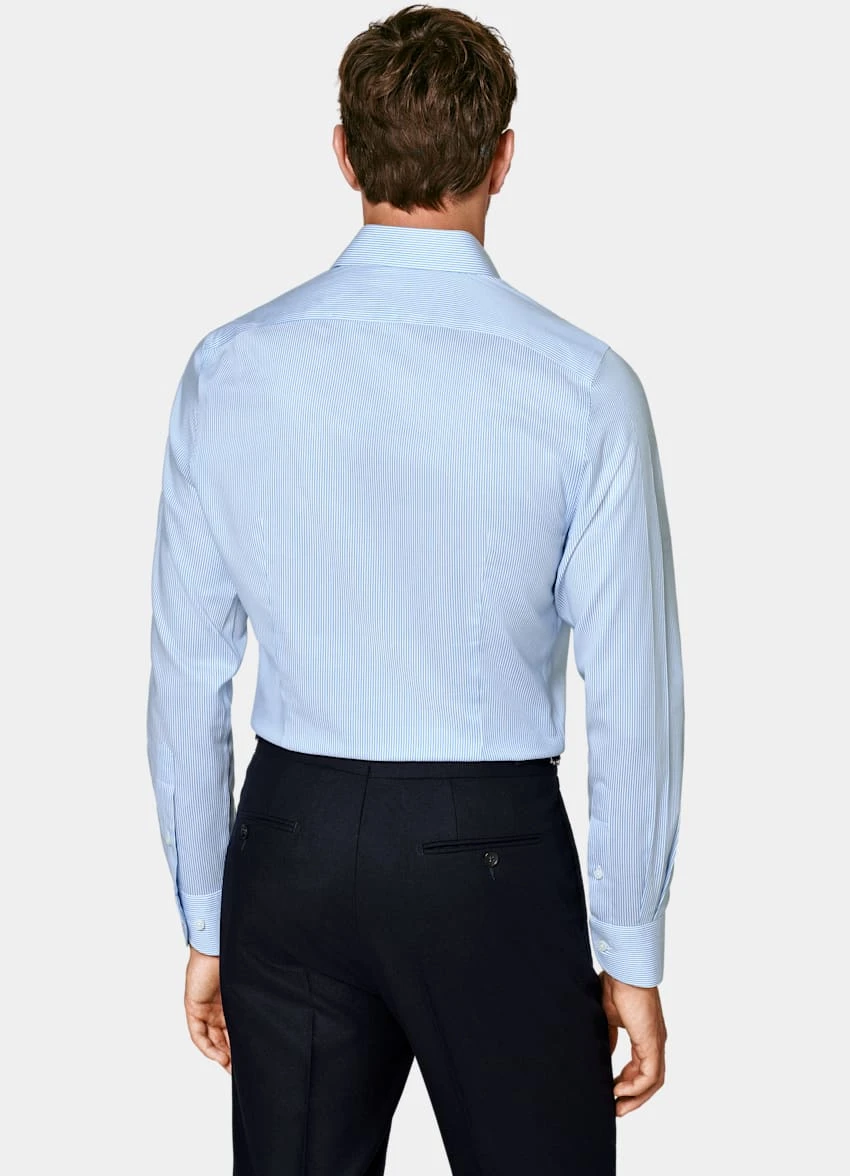 Mid Blue Striped Twill Extra Slim Fit Shirt 5 Mid Blue Striped Twill Extra Slim Fit Shirt - Image 5