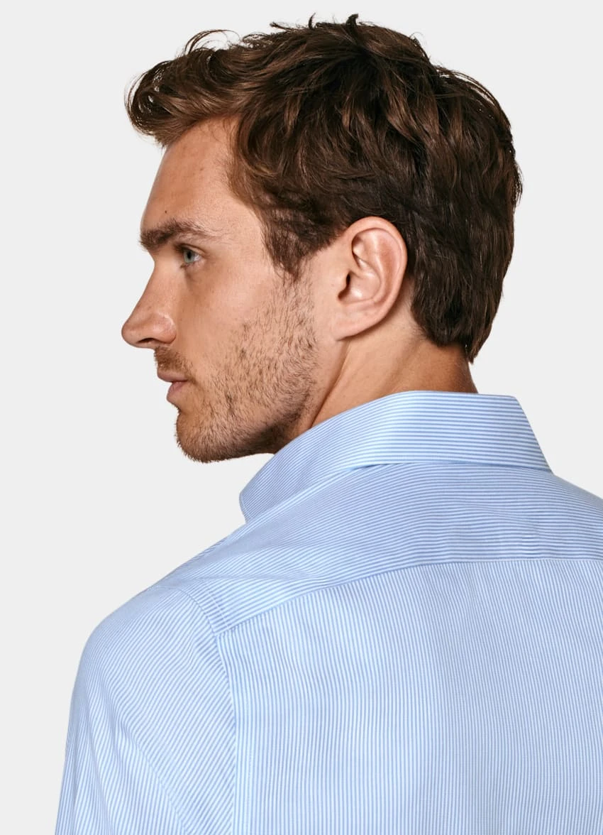 Mid Blue Striped Twill Extra Slim Fit Shirt 6 Mid Blue Striped Twill Extra Slim Fit Shirt - Image 6