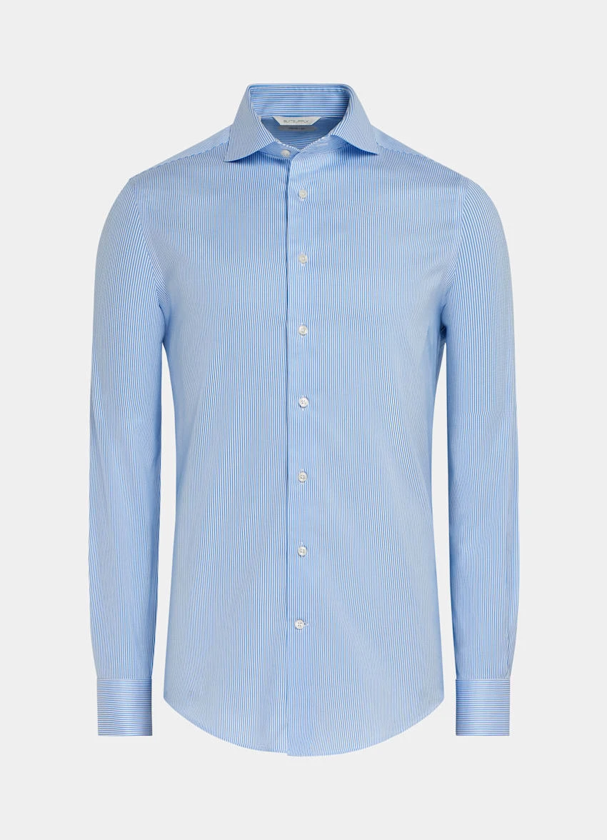 Mid Blue Striped Twill Extra Slim Fit Shirt 8 Mid Blue Striped Twill Extra Slim Fit Shirt - Image 8