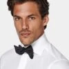 White Twill Slim Fit Tuxedo Shirt