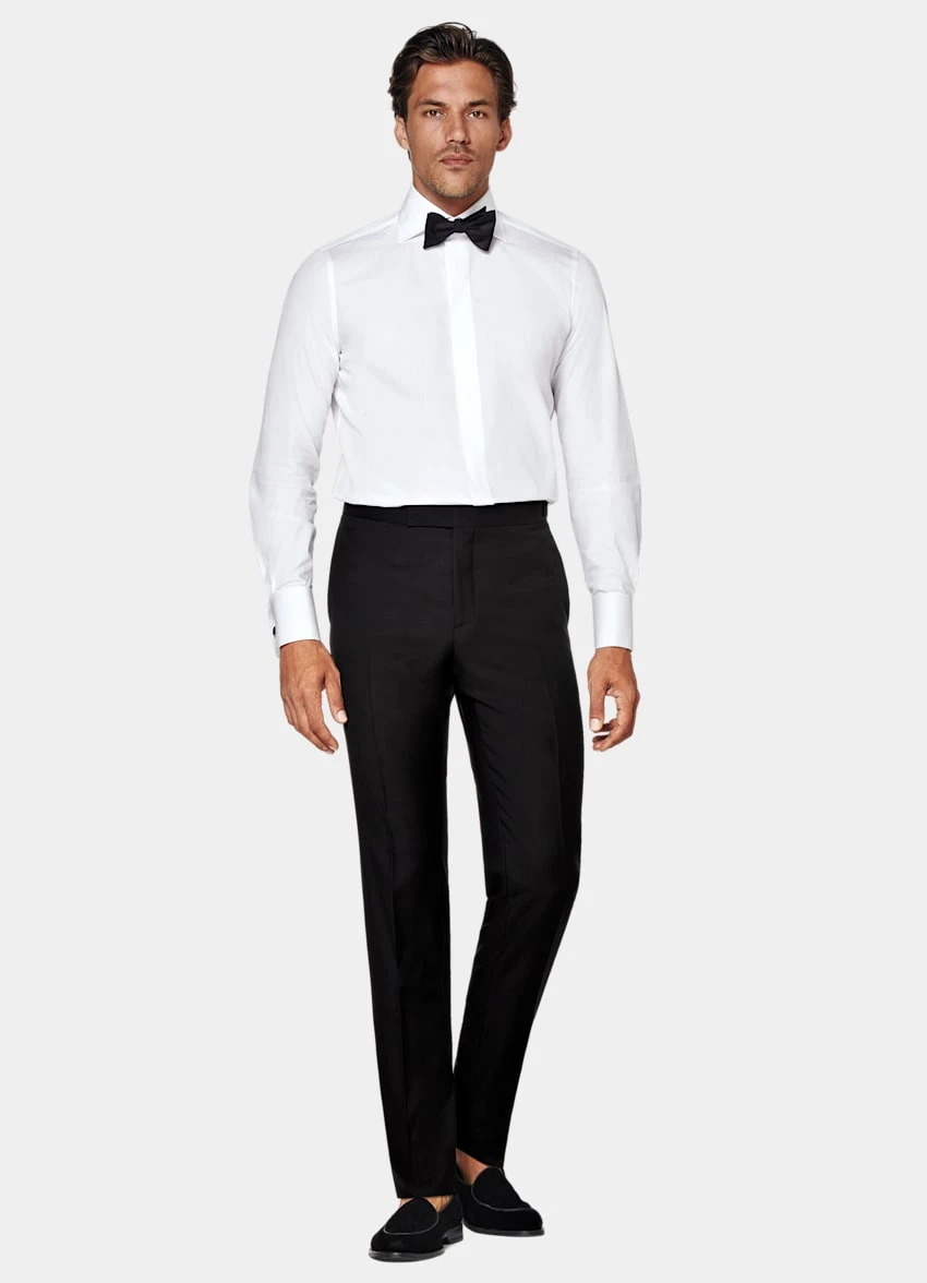 White Twill Slim Fit Tuxedo Shirt 4 White Twill Slim Fit Tuxedo Shirt - Image 4