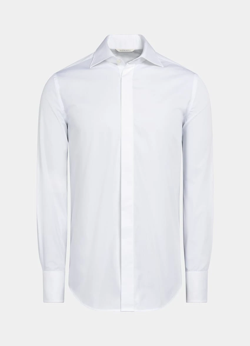 White Twill Slim Fit Tuxedo Shirt 8 White Twill Slim Fit Tuxedo Shirt - Image 8