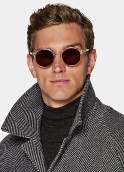 Dark Grey Herringbone Belted Overcoat