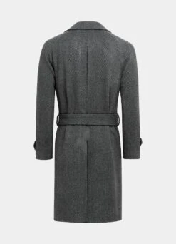 Dark Grey Herringbone Belted Overcoat -Suit Supply J919 26