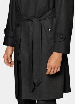 Dark Grey Belted Trench Coat -Suit Supply J942 103