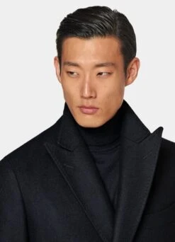 Navy Herringbone Belted Overcoat