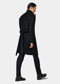 Navy Herringbone Belted Overcoat -Suit Supply J963 104