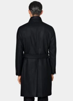 Navy Herringbone Belted Overcoat -Suit Supply J963 105