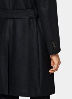 Navy Herringbone Belted Overcoat -Suit Supply J963 107