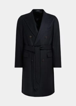 Navy Herringbone Belted Overcoat -Suit Supply J963 25