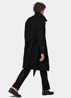 Black Herringbone Belted Overcoat 12 Black Herringbone Belted Overcoat -Suit Supply J966 104