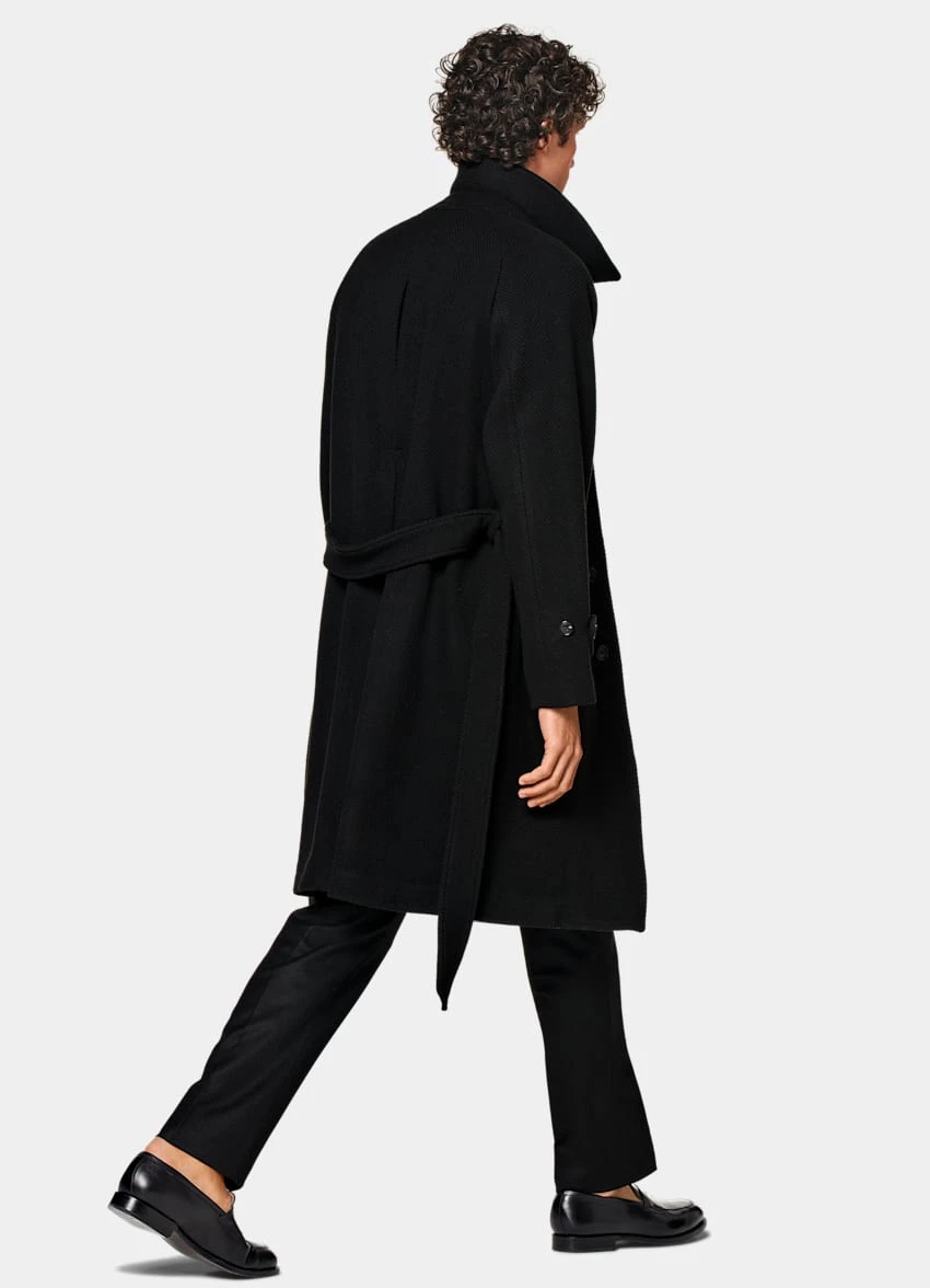 Black Herringbone Belted Overcoat 4 Black Herringbone Belted Overcoat - Image 4