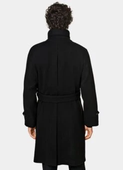 Black Herringbone Belted Overcoat 13 Black Herringbone Belted Overcoat -Suit Supply J966 105