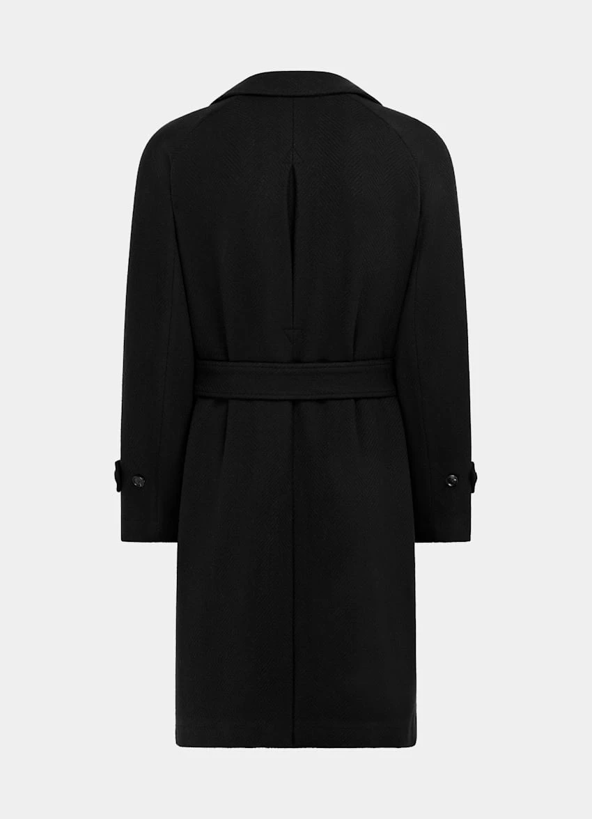 Black Herringbone Belted Overcoat 9 Black Herringbone Belted Overcoat - Image 9