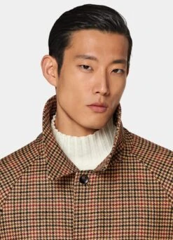 Brown & Red Checked Belted Overcoat