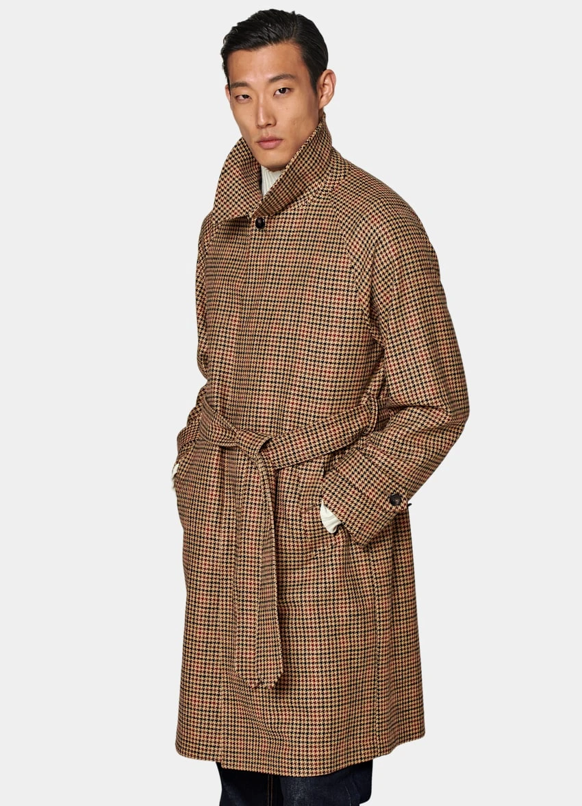 Brown & Red Checked Belted Overcoat 2 Brown & Red Checked Belted Overcoat - Image 2