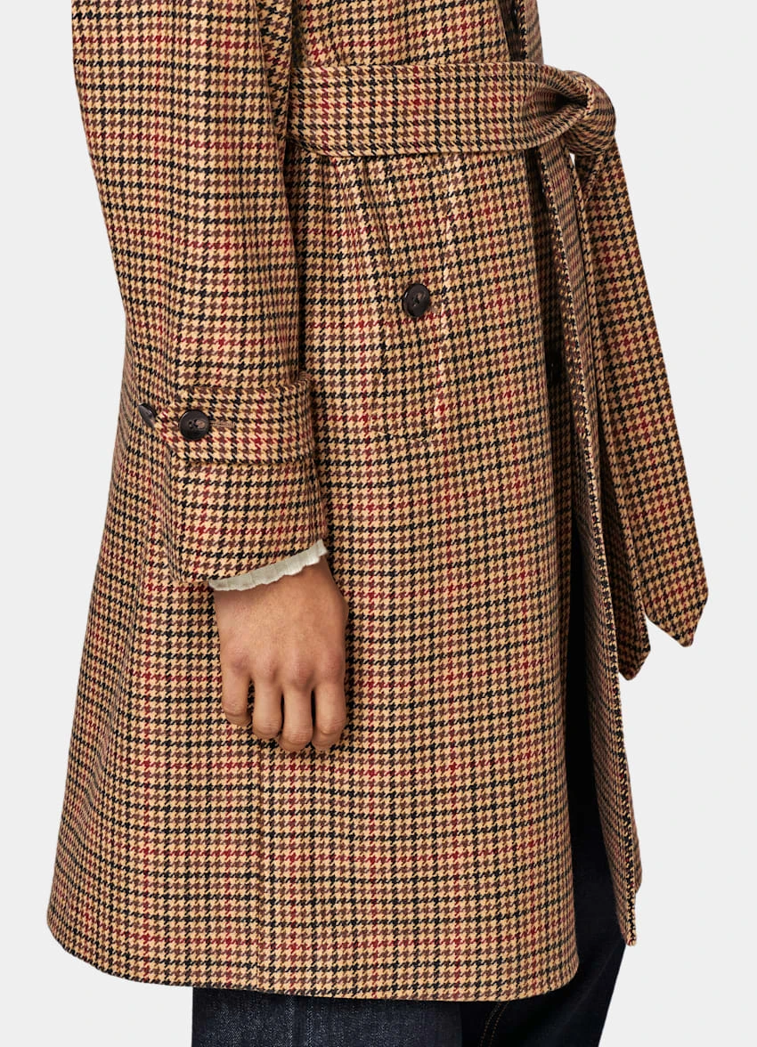 Brown & Red Checked Belted Overcoat 3 Brown & Red Checked Belted Overcoat - Image 3