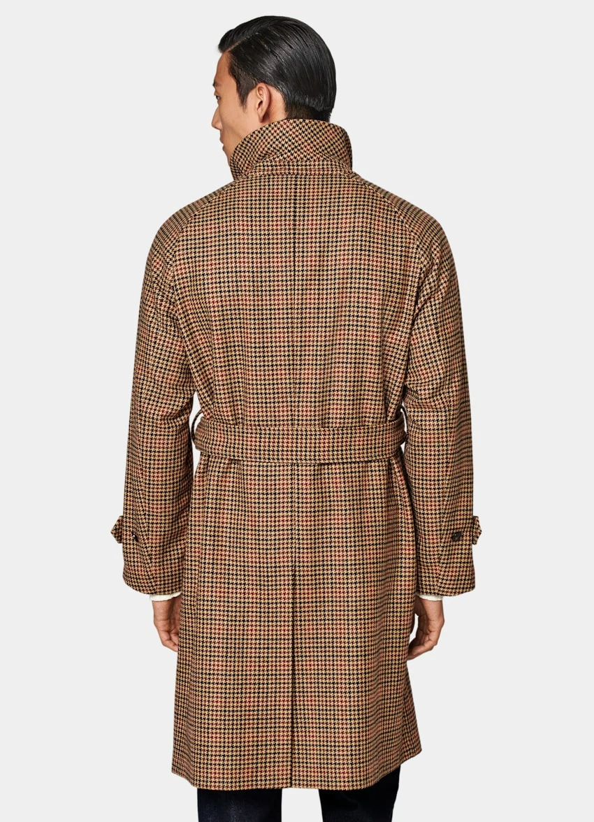 Brown & Red Checked Belted Overcoat 5 Brown & Red Checked Belted Overcoat - Image 5