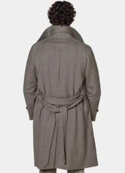 Taupe Herringbone Belted Overcoat -Suit Supply J968 135