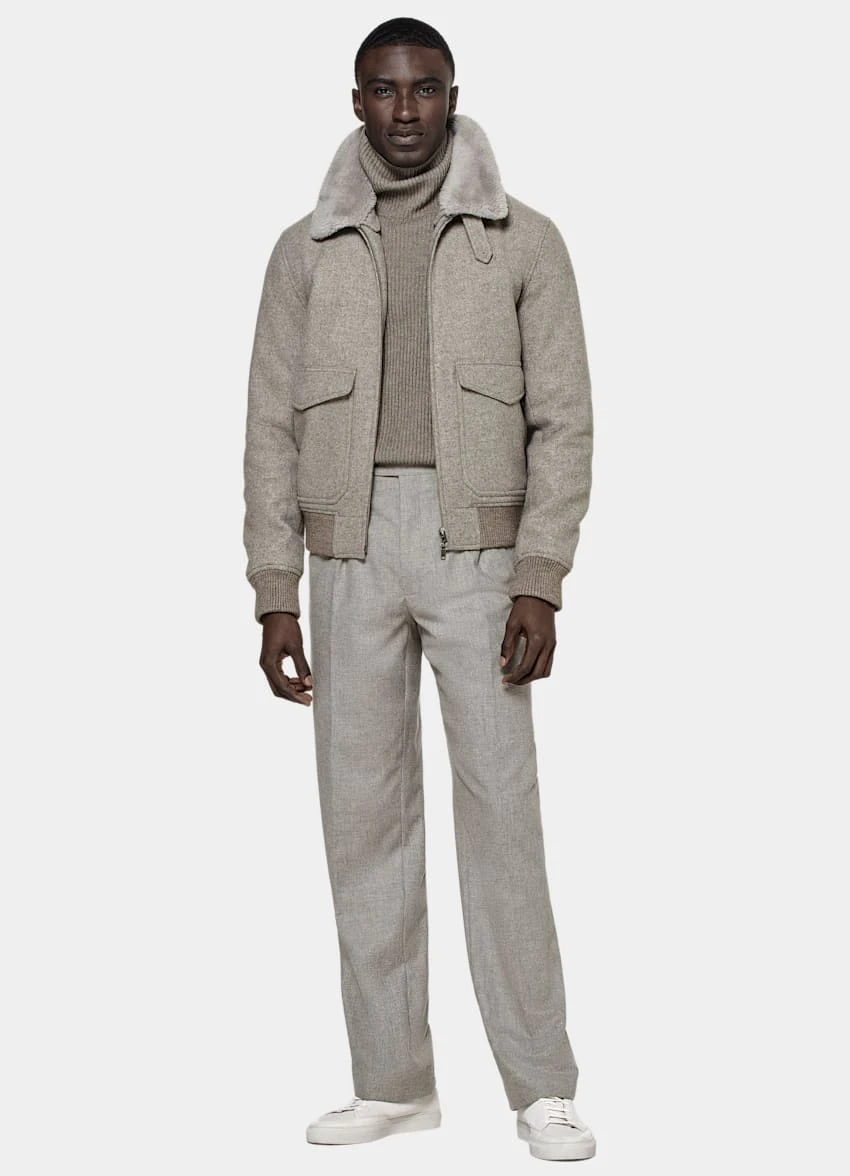 Taupe Bomber Jacket 4 Taupe Bomber Jacket - Image 4