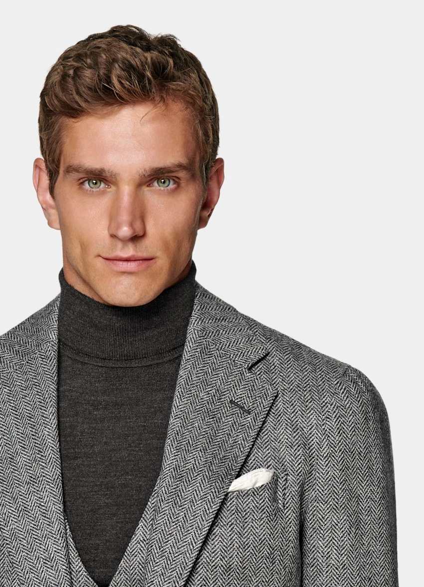 Mid Grey Herringbone Three-Piece Havana Suit 1 Mid Grey Herringbone Three-Piece Havana Suit