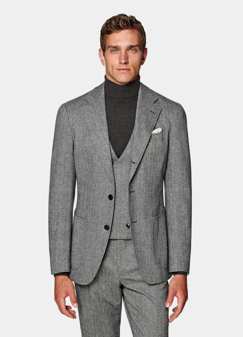 Mid Grey Herringbone Three-Piece Havana Suit 2 Mid Grey Herringbone Three-Piece Havana Suit - Image 2