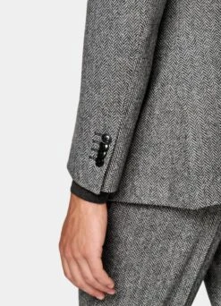 Mid Grey Herringbone Three-Piece Havana Suit 16 Mid Grey Herringbone Three-Piece Havana Suit -Suit Supply P6517 103