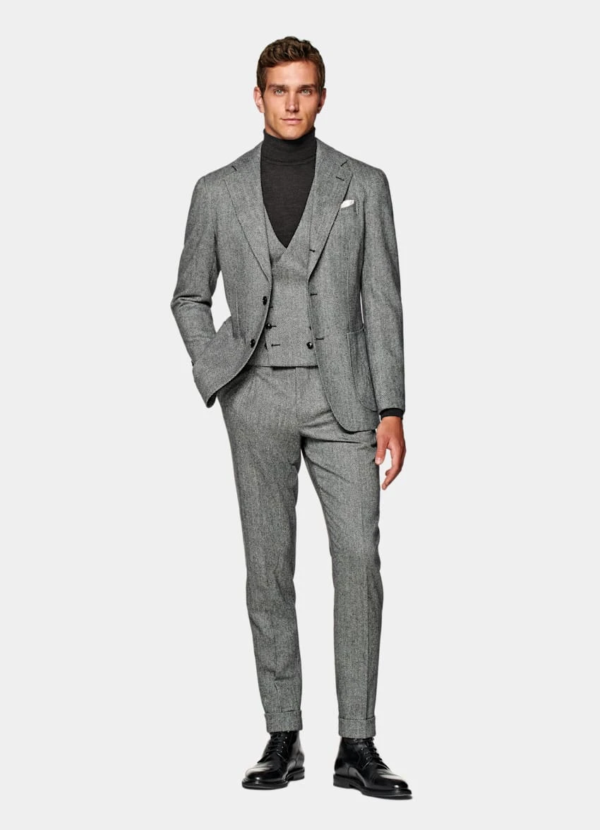 Mid Grey Herringbone Three-Piece Havana Suit 5 Mid Grey Herringbone Three-Piece Havana Suit - Image 5