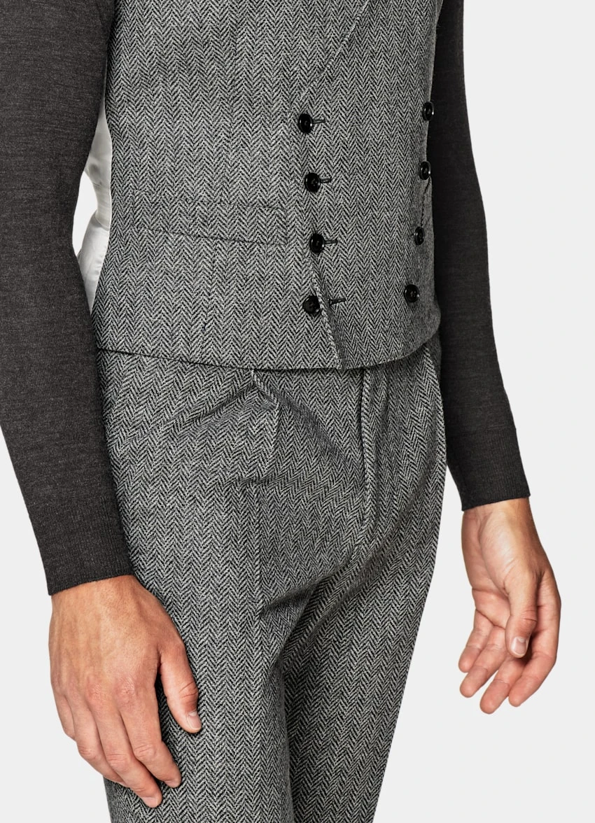 Mid Grey Herringbone Three-Piece Havana Suit 7 Mid Grey Herringbone Three-Piece Havana Suit - Image 7