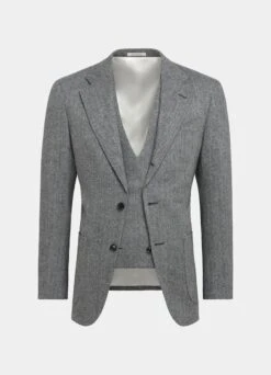Mid Grey Herringbone Three-Piece Havana Suit 24 Mid Grey Herringbone Three-Piece Havana Suit -Suit Supply P6517 25