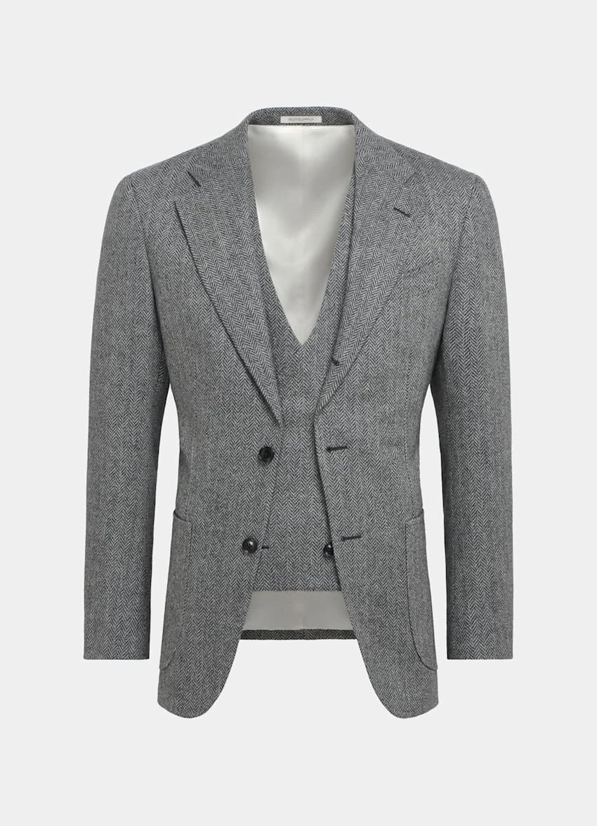 Mid Grey Herringbone Three-Piece Havana Suit 12 Mid Grey Herringbone Three-Piece Havana Suit - Image 12
