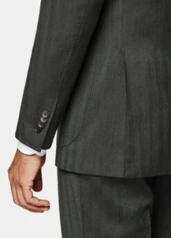 Dark Green Herringbone Three-Piece Lazio Suit 16 Dark Green Herringbone Three-Piece Lazio Suit -Suit Supply P6528 S 103