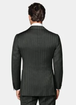 Dark Green Herringbone Three-Piece Lazio Suit 18 Dark Green Herringbone Three-Piece Lazio Suit -Suit Supply P6528 S 105