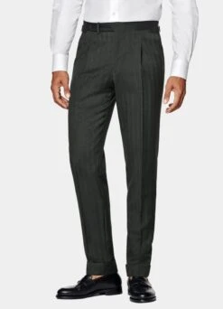 Dark Green Herringbone Three-Piece Lazio Suit 20 Dark Green Herringbone Three-Piece Lazio Suit -Suit Supply P6528 S 107