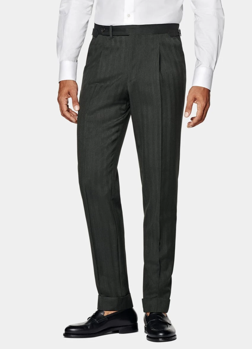 Dark Green Herringbone Three-Piece Lazio Suit 8 Dark Green Herringbone Three-Piece Lazio Suit - Image 8