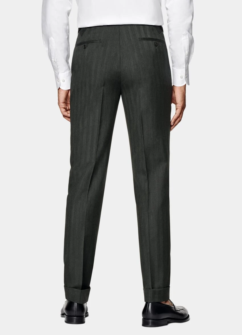 Dark Green Herringbone Three-Piece Lazio Suit 10 Dark Green Herringbone Three-Piece Lazio Suit - Image 10