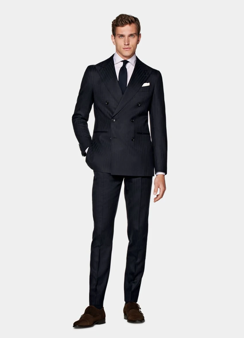 Navy Herringbone Havana Suit 5 Navy Herringbone Havana Suit - Image 5