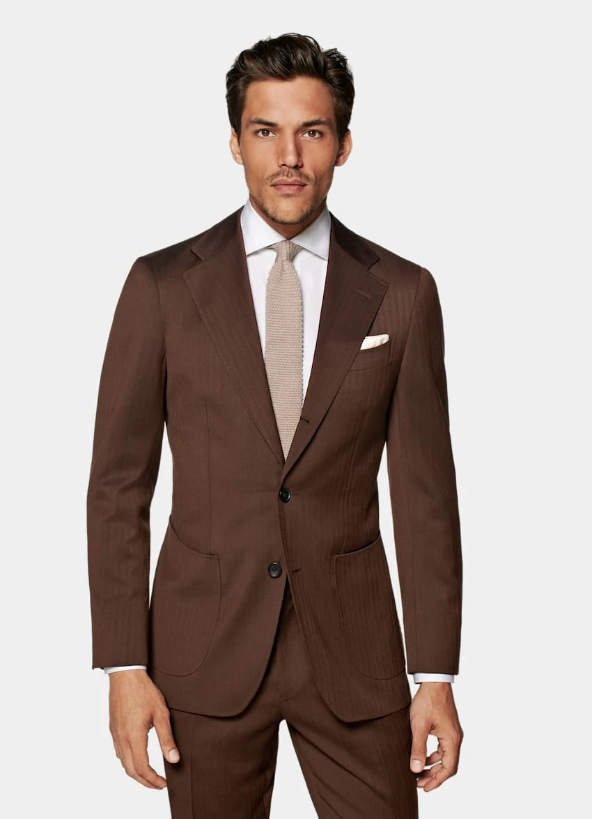 Dark Brown Herringbone Havana Suit 2 Dark Brown Herringbone Havana Suit - Image 2