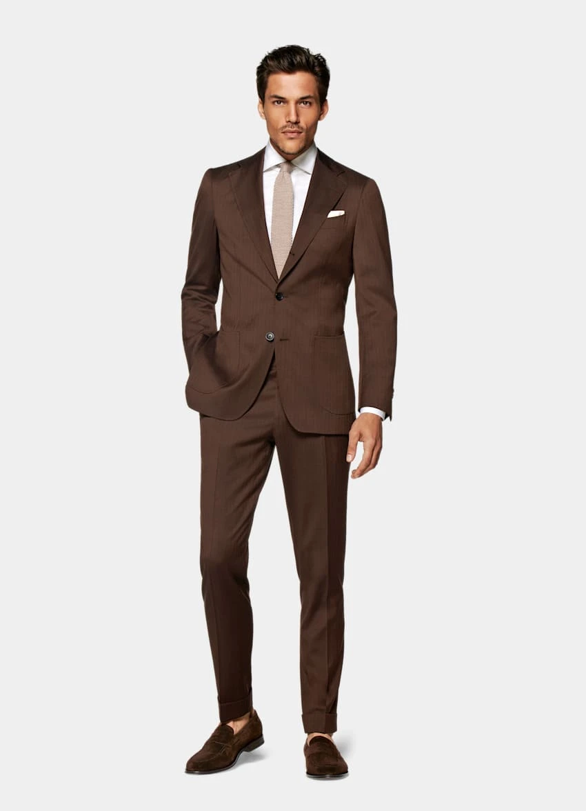Dark Brown Herringbone Havana Suit 5 Dark Brown Herringbone Havana Suit - Image 5