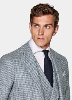 Light Blue Houndstooth Three-Piece Havana Suit