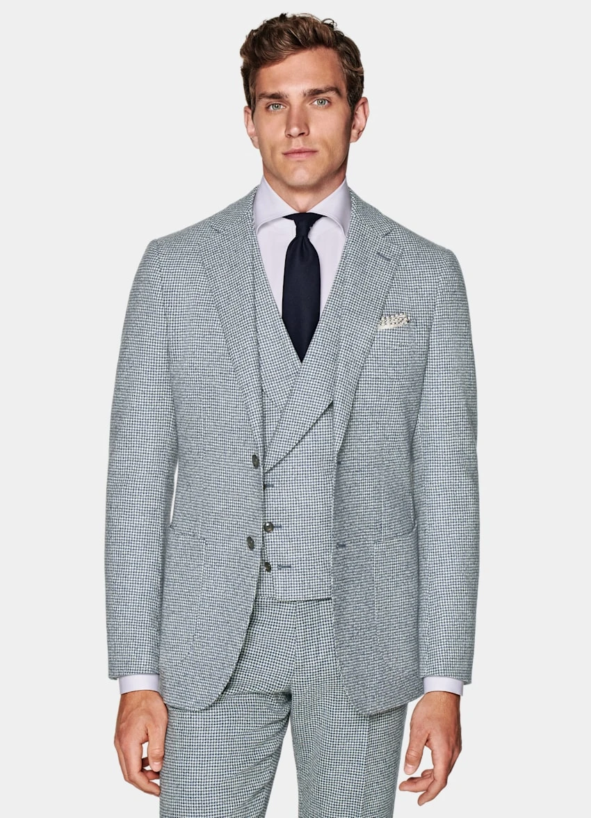 Light Blue Houndstooth Three-Piece Havana Suit 2 Light Blue Houndstooth Three-Piece Havana Suit - Image 2