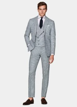 Light Blue Houndstooth Three-Piece Havana Suit 20 Light Blue Houndstooth Three-Piece Havana Suit -Suit Supply P6559 108