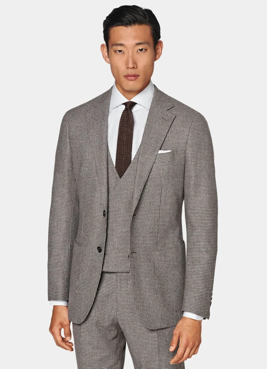 Taupe Houndstooth Three-Piece Havana Suit 2 Taupe Houndstooth Three-Piece Havana Suit - Image 2