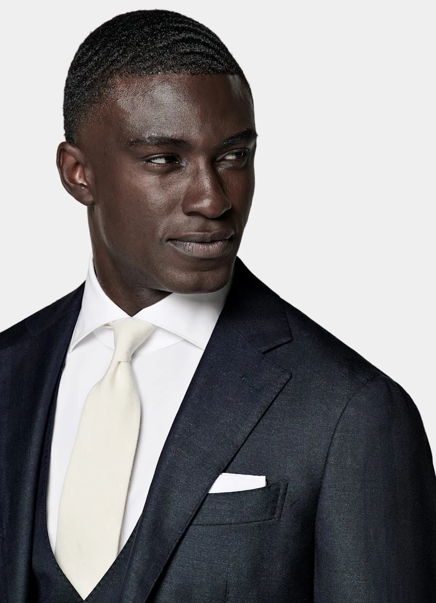 Navy Herringbone Three-Piece Havana Suit 1 Navy Herringbone Three-Piece Havana Suit