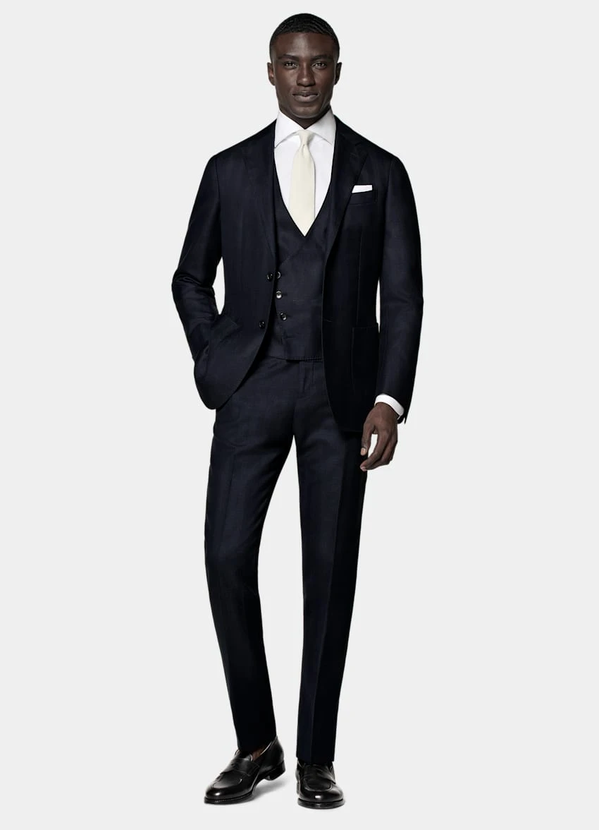 Navy Herringbone Three-Piece Havana Suit 5 Navy Herringbone Three-Piece Havana Suit - Image 5