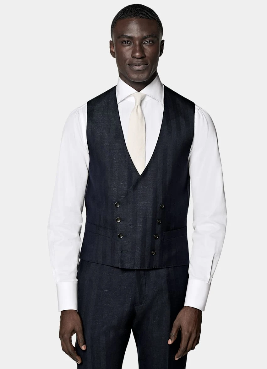 Navy Herringbone Three-Piece Havana Suit 7 Navy Herringbone Three-Piece Havana Suit - Image 7