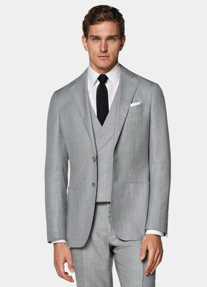 Light Grey Houndstooth Three-Piece Havana Suit 2 Light Grey Houndstooth Three-Piece Havana Suit - Image 2