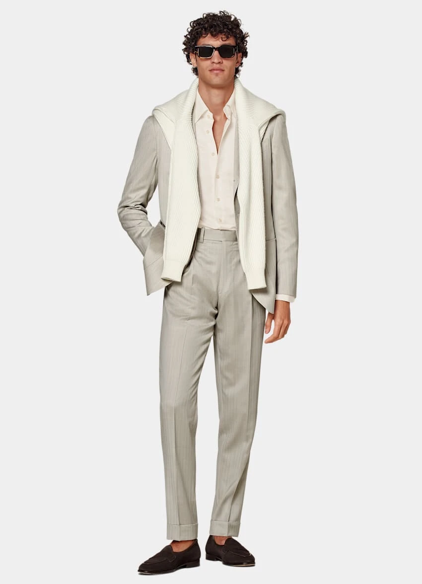 Sand Herringbone Havana Suit 5 Sand Herringbone Havana Suit - Image 5