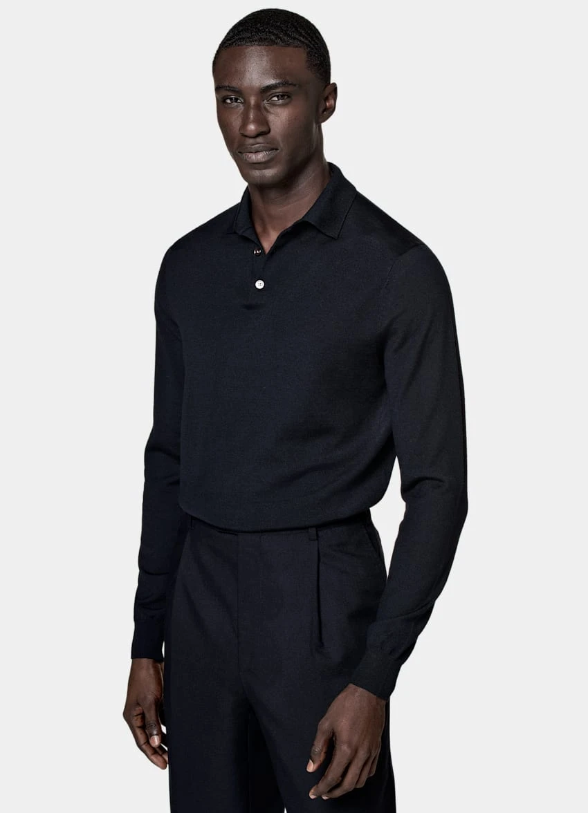Navy Long Sleeve Polo Shirt 2 Navy Long Sleeve Polo Shirt - Image 2