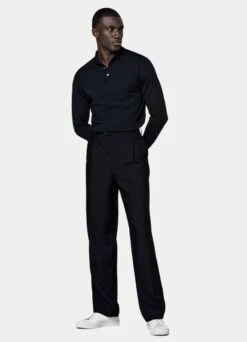 Navy Long Sleeve Polo Shirt 10 Navy Long Sleeve Polo Shirt -Suit Supply SW1133 104